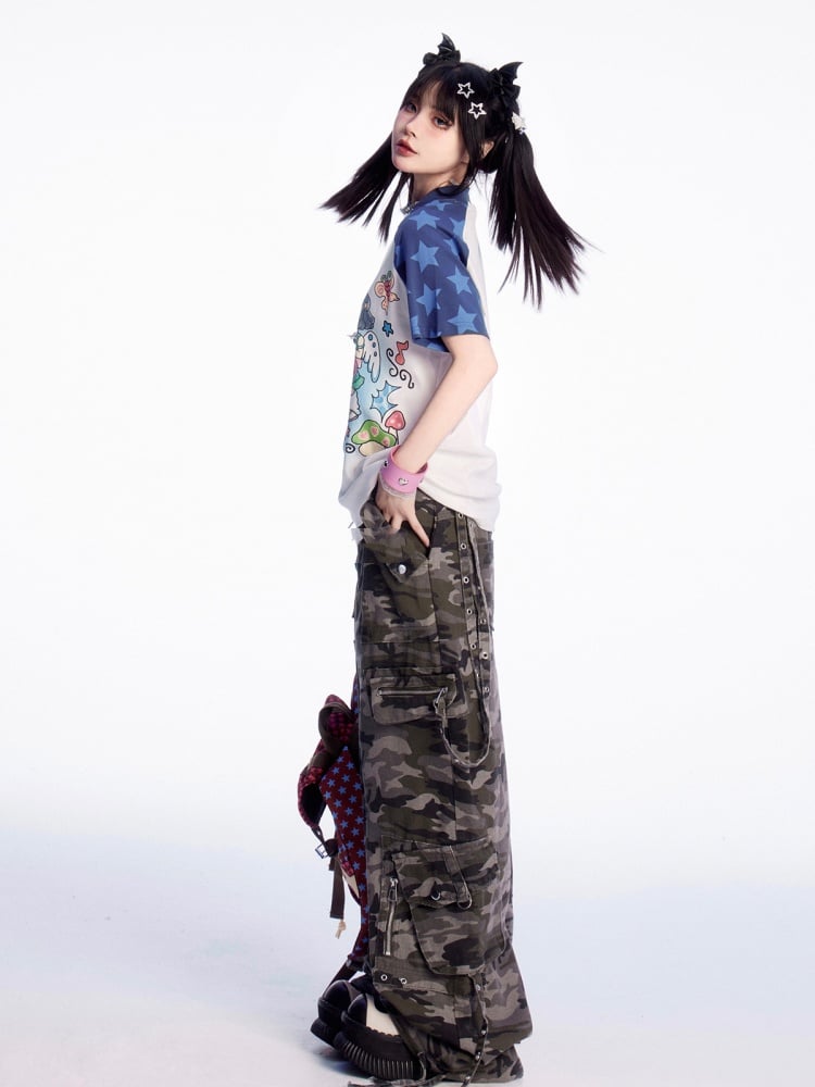 Wide-leg Cargo Pants Low Camouflage Waist Vintage