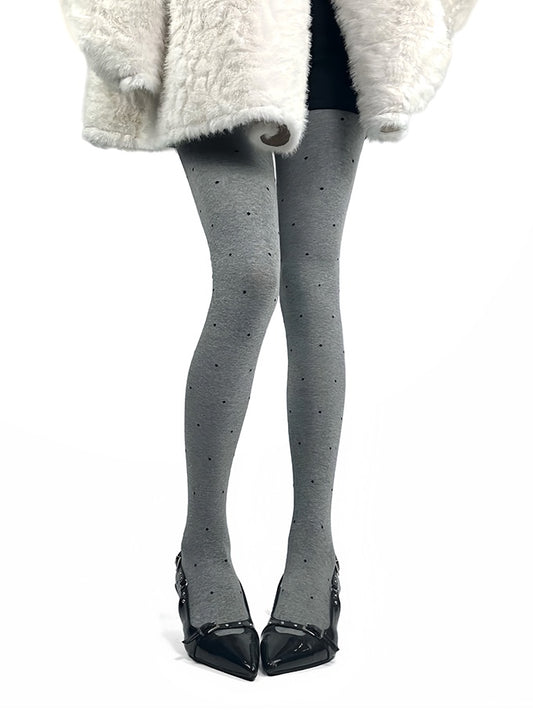 Dark Grey/Light Grey/Red Polka-dot Pattern Winter Tights