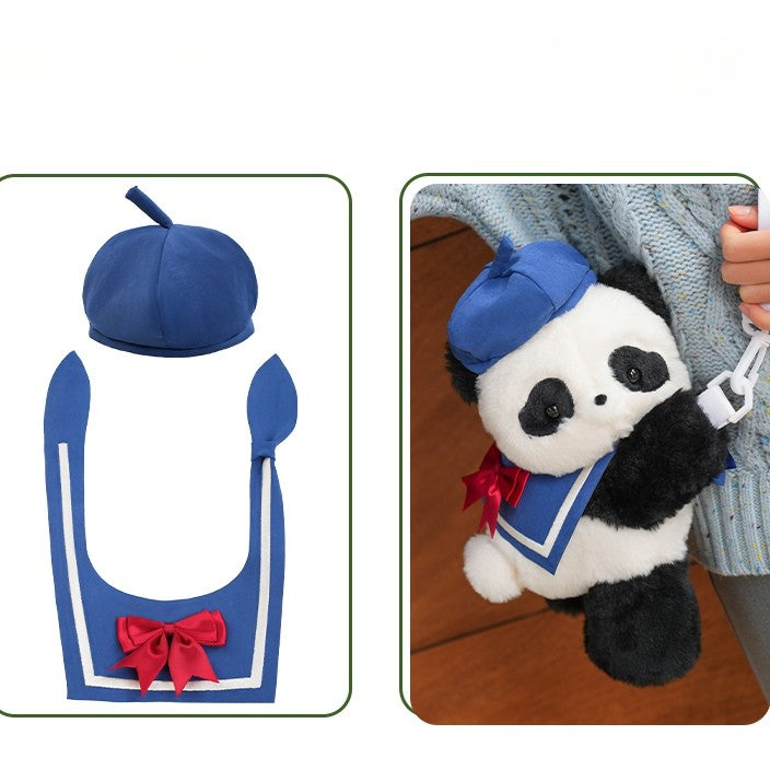 Middle/Large Blue Cute + Sailor Bag Collar Plush Size Backpack/Crossbody Panda Hat