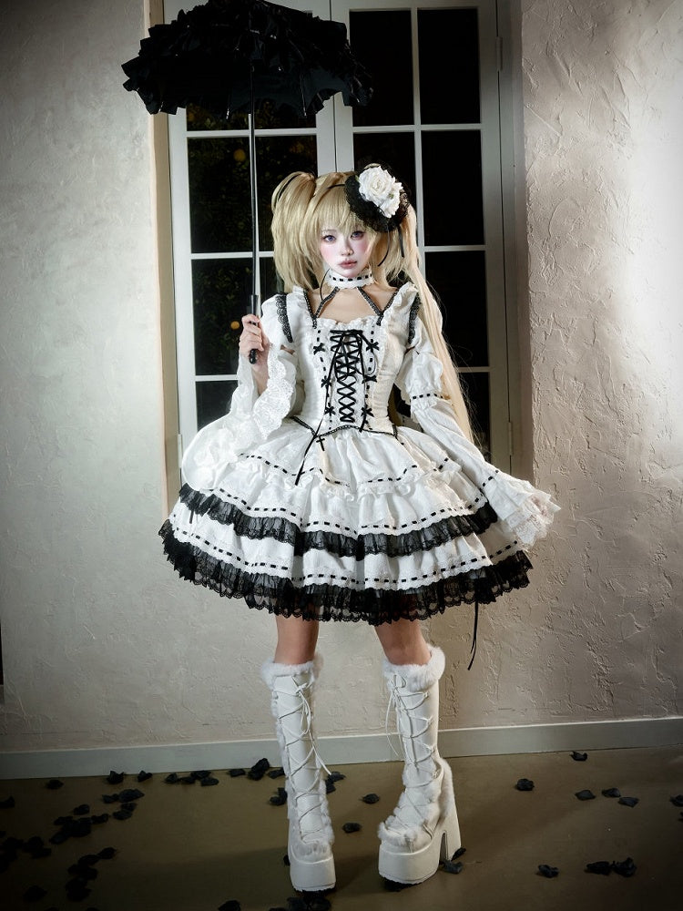 女の子の袖付きトップスとスカートの衣装、ロリータ、取り外し可能なファンアート、マジックファッション、パフゴシック+