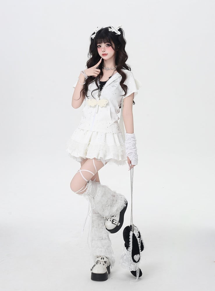 White Elastic Waist Tiered Skirt Trim Balletcore Lace
