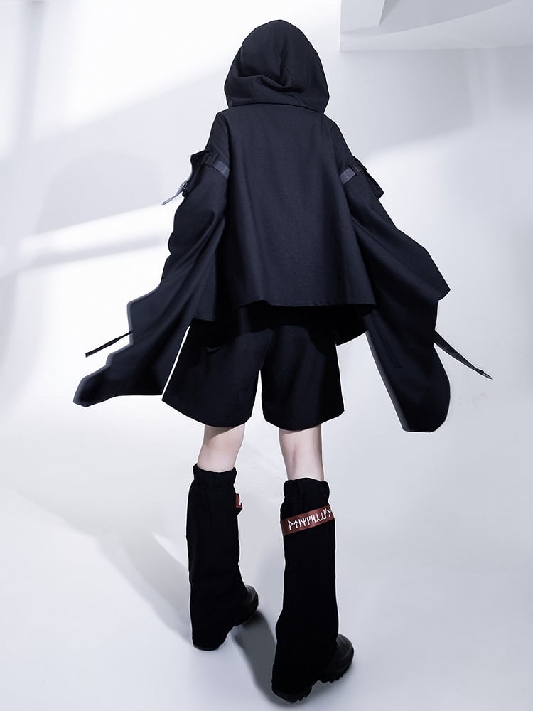 Buckle Hooded Lolita Techwear Ouji Strappy Jacket Black