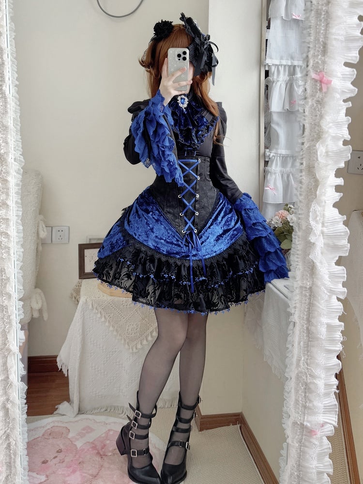 Top Rhinestone Hat Klein Coffin-shaped Black Mini Blue Adorned Gothic