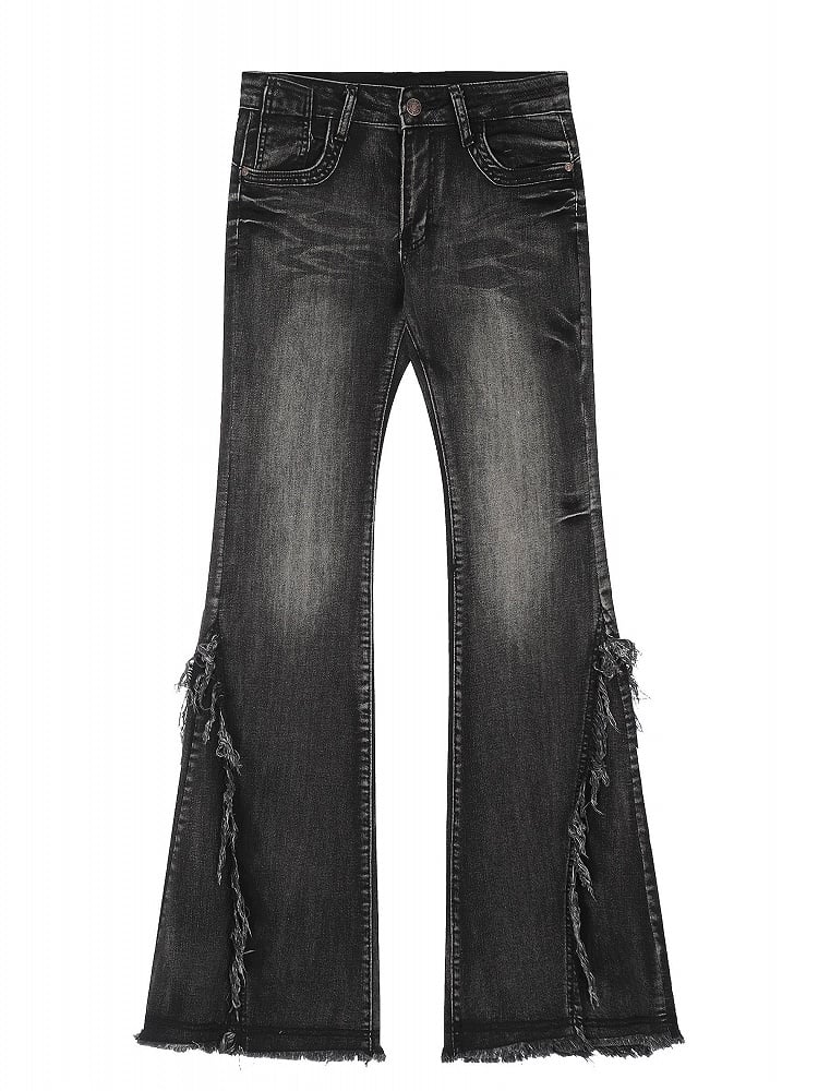 Cuffs- Slim Fit Raw Vintage Blue/Black Low Waist Flared and Jeans with Frayed