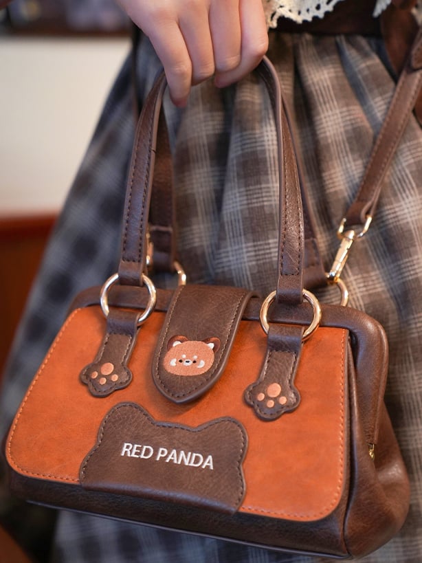 Brown PU Panda Bag Design Shoulder/Crossbody Red