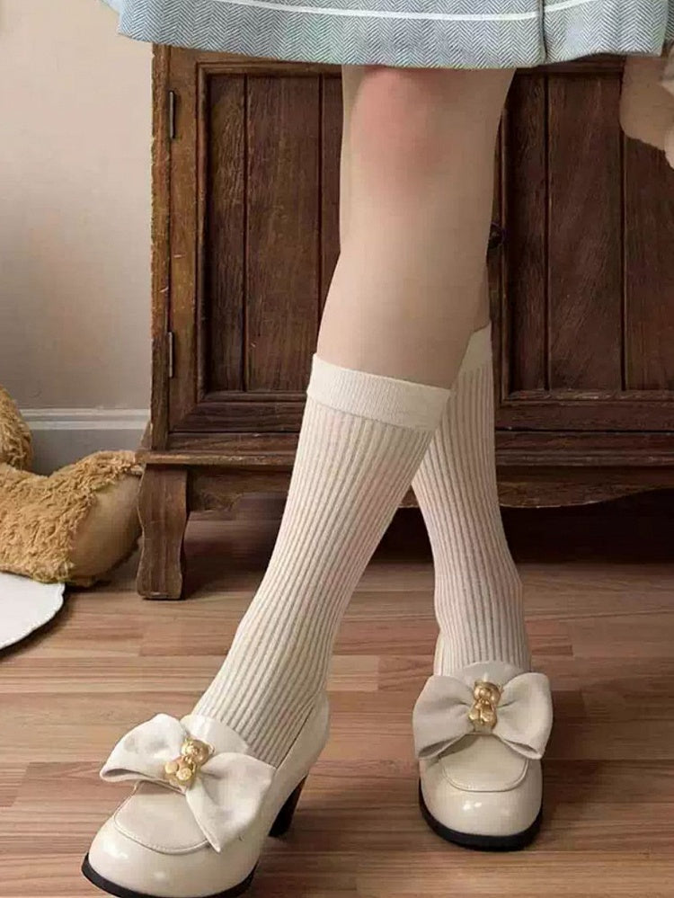 Top Loafers Schleife bei Beige Verzierter Bär