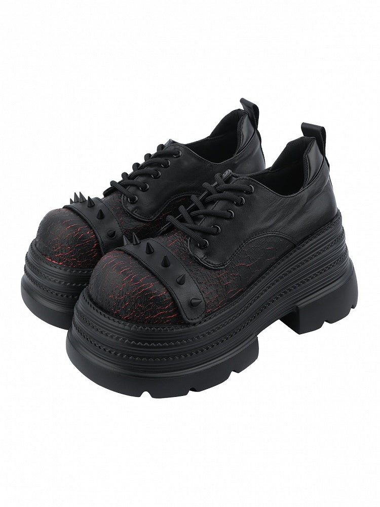 Gothic Closure Red Lace-up Shoes Stud Platform Style Detailing Cone Black in -