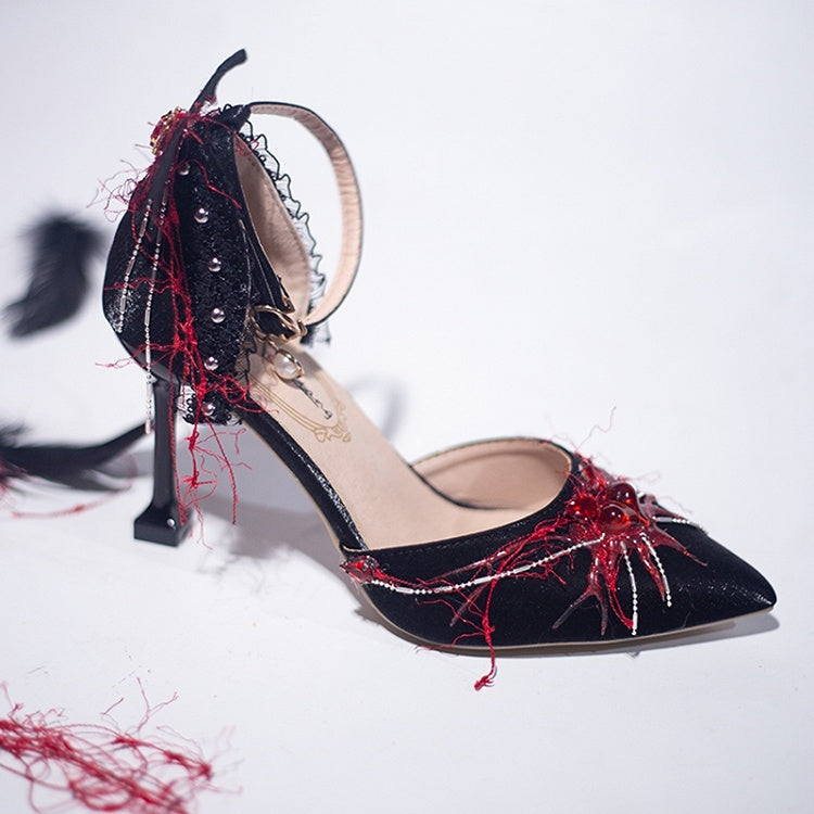 Spider Heels Gothic Pointed Heart Design Toe Decorated Lolita High 5CM/8.5CM BlueRed