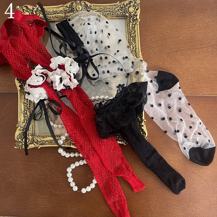 Strümpfe Socken/Polka-dot Strumpfhosen/Schwarz Fischnetz Muster Floral Tüll Unterknee Spitze Rot
