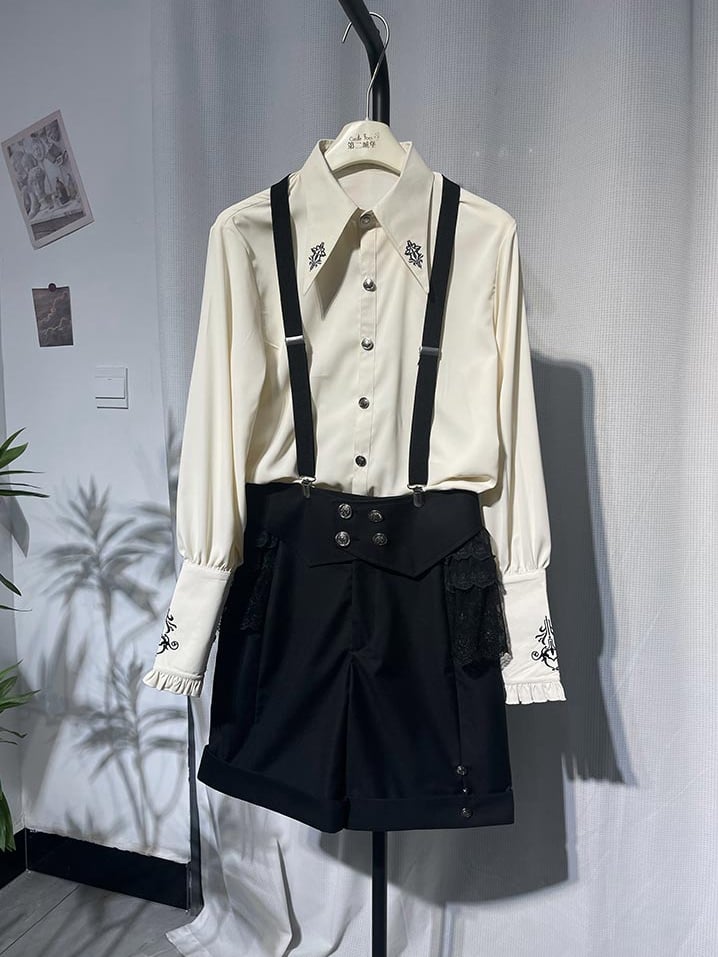 Fashion Shorts Foldover with Black Straps Shoulder Ouji Waist