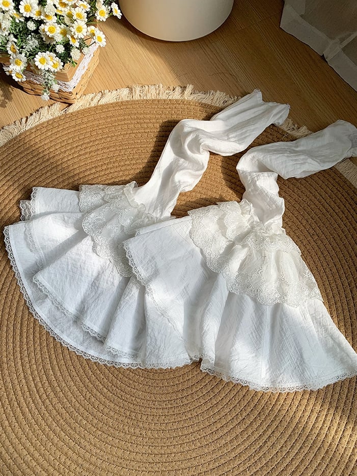Breathable Comfortable White Puff Neckline Ruffle Short and Sleeves Shirt