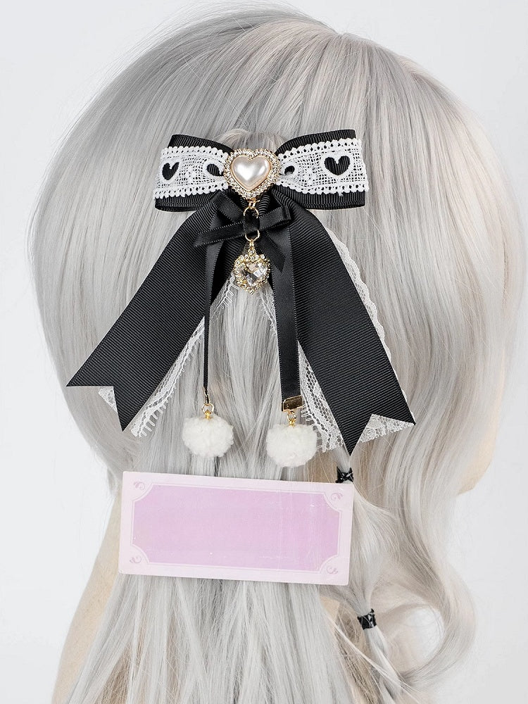 Jirai Kei Pompom Details Sweetheart Charm Schleife Haarspange