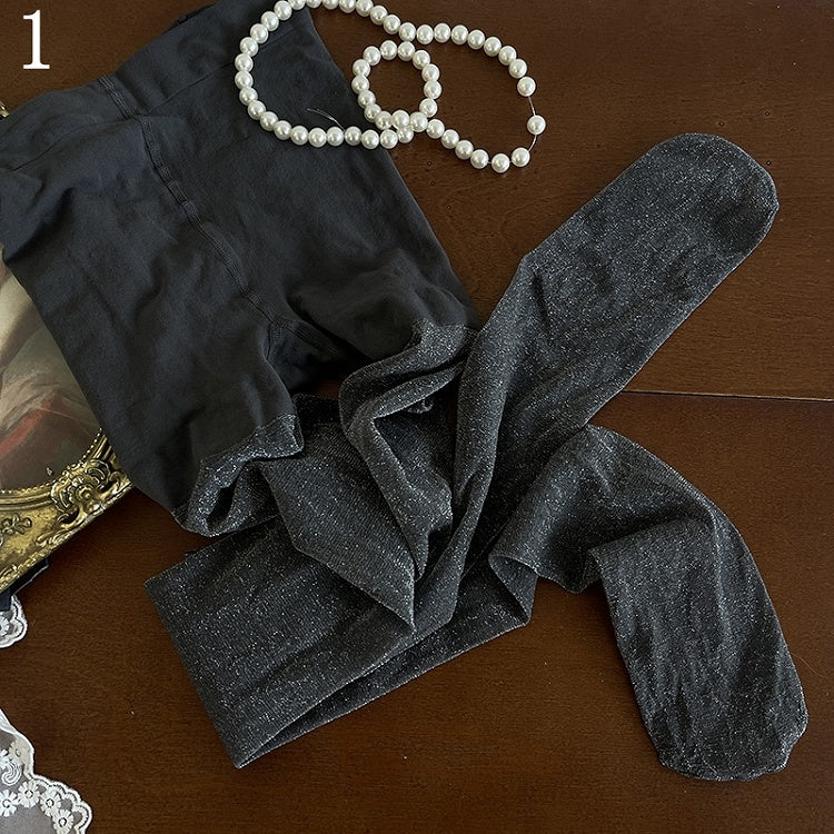 Ruffle Tights/Bowknot Tiered Underknee Semi-sheer Stockings Gray Trims