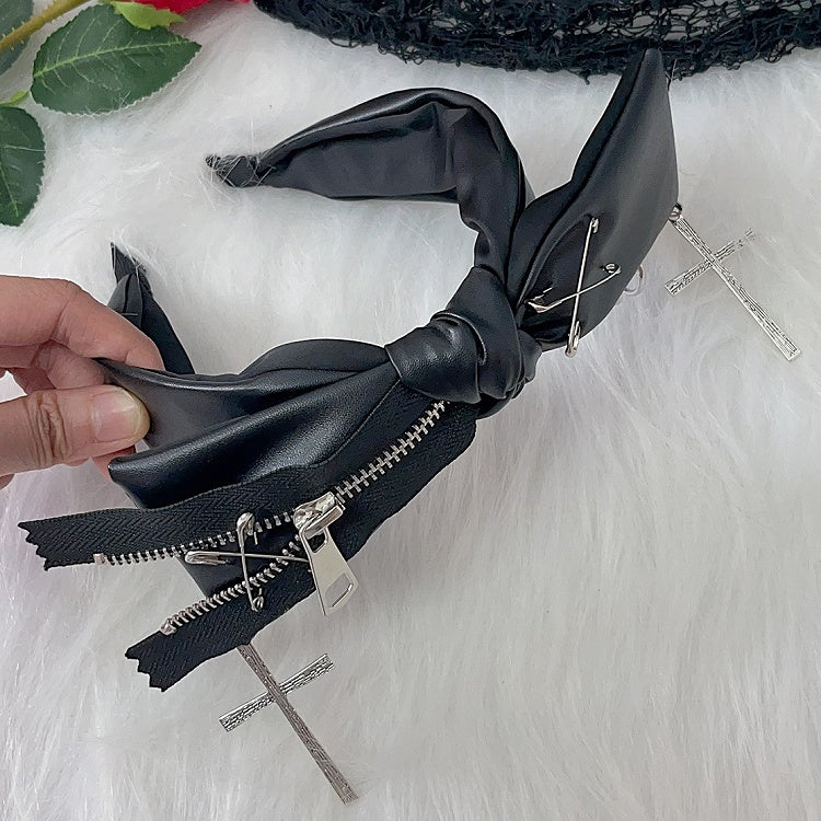 Reißverschluss Bowknot Punk Pin Schwarz Design Kreuz Verziert Charme PU Y2K