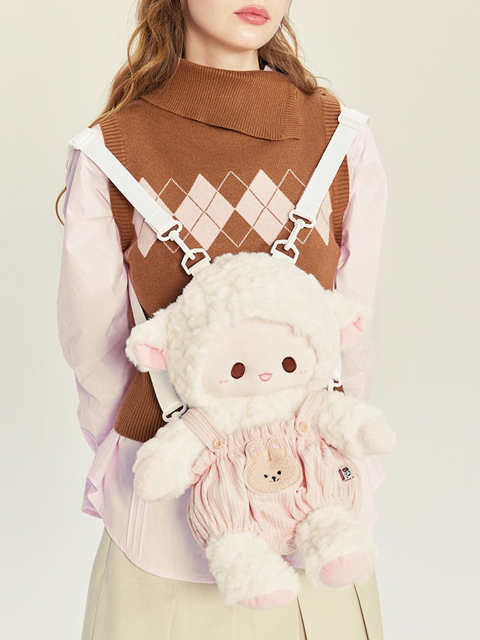 Backpack Plush WhitePink Cute + Lamb Middle/Large Pants Overall Size