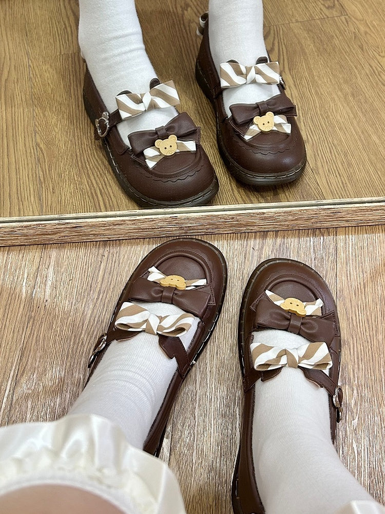 Design PU – und Kuma-Thema mit 2 cm flachem Ohrschuhband Lolita-Bär braun gestreifte Schleife