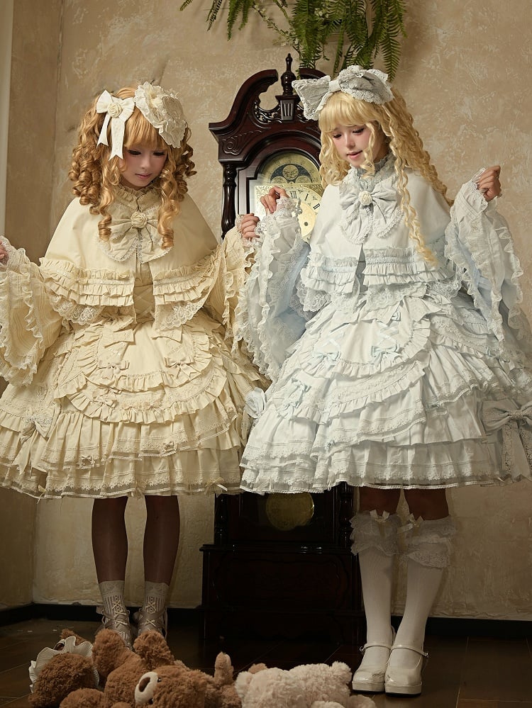 Under Bell Sleeves Style Set Lolita Full Sweet Bust Blouse + Beige - Cape Dress JSK Doll