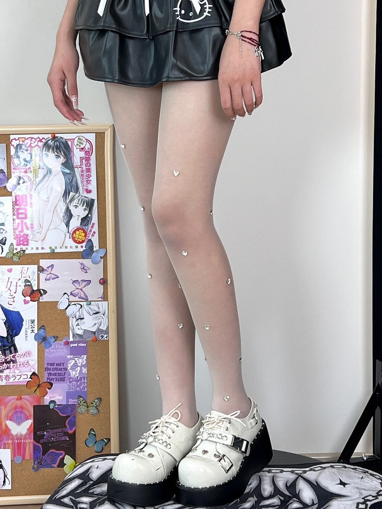 Herz Strass Strumpfhose Verziert Weiß
