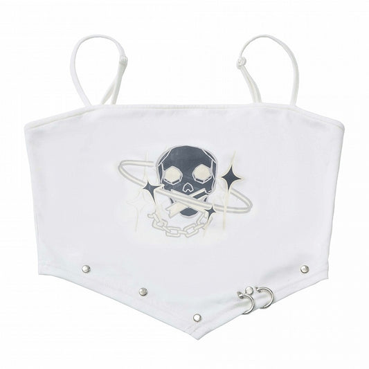 White Skeleton Curved Hem Glamorous Studded  Cami Top