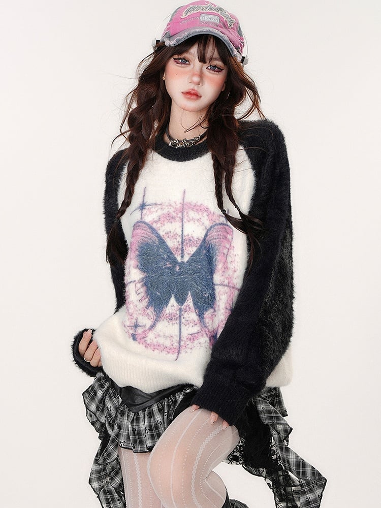 Butterfly Black and White Soft Mohair Sweater