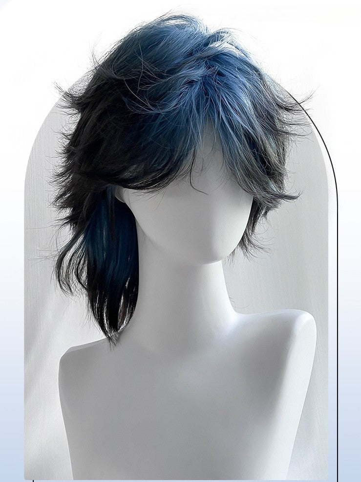 Bangs Blue And Straight Length With Wig Highlight Black 38CM Ouji Style