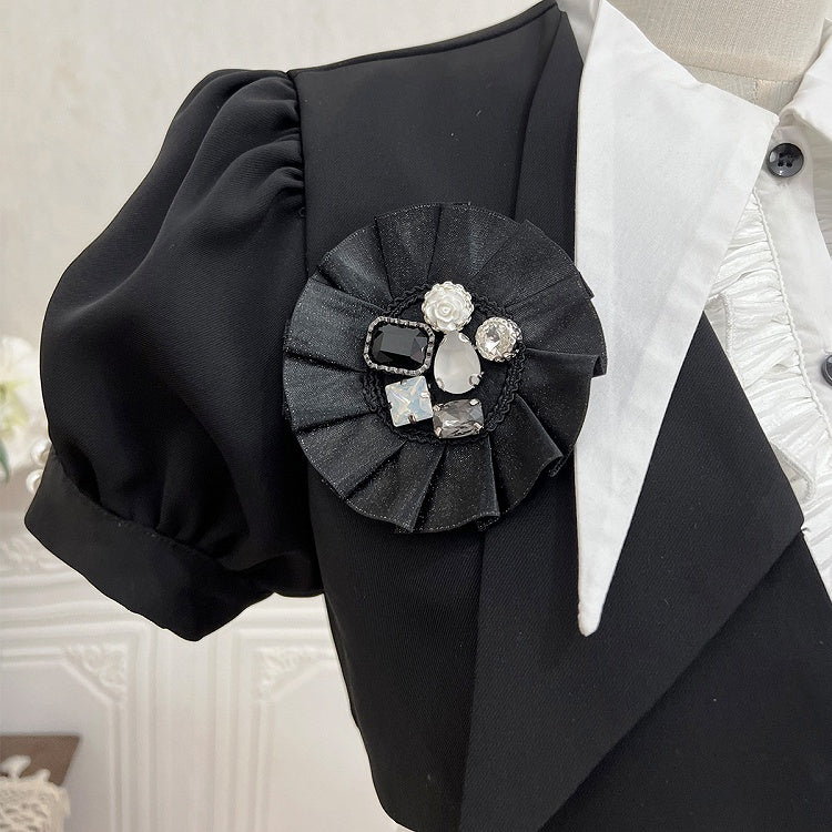 Cropped Sleeves Top Puff Black