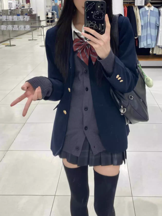Muster Dark JK Rock Plissee Uniform 39CM Plaid Grau