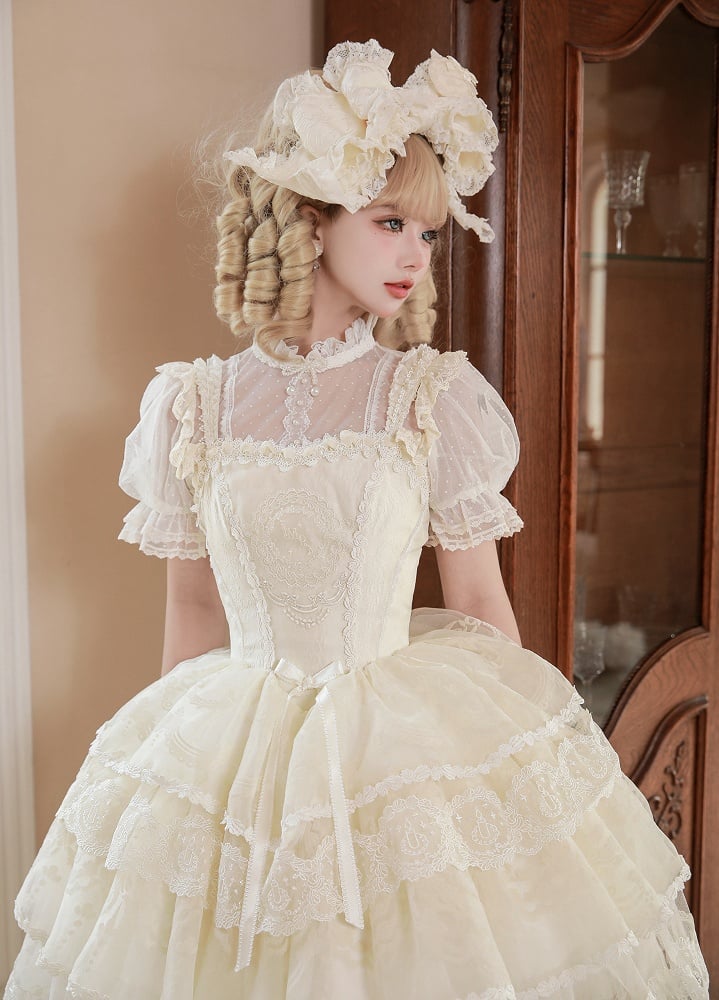 Corset Tiered Dress Lolita Skirt White Creamy Princess