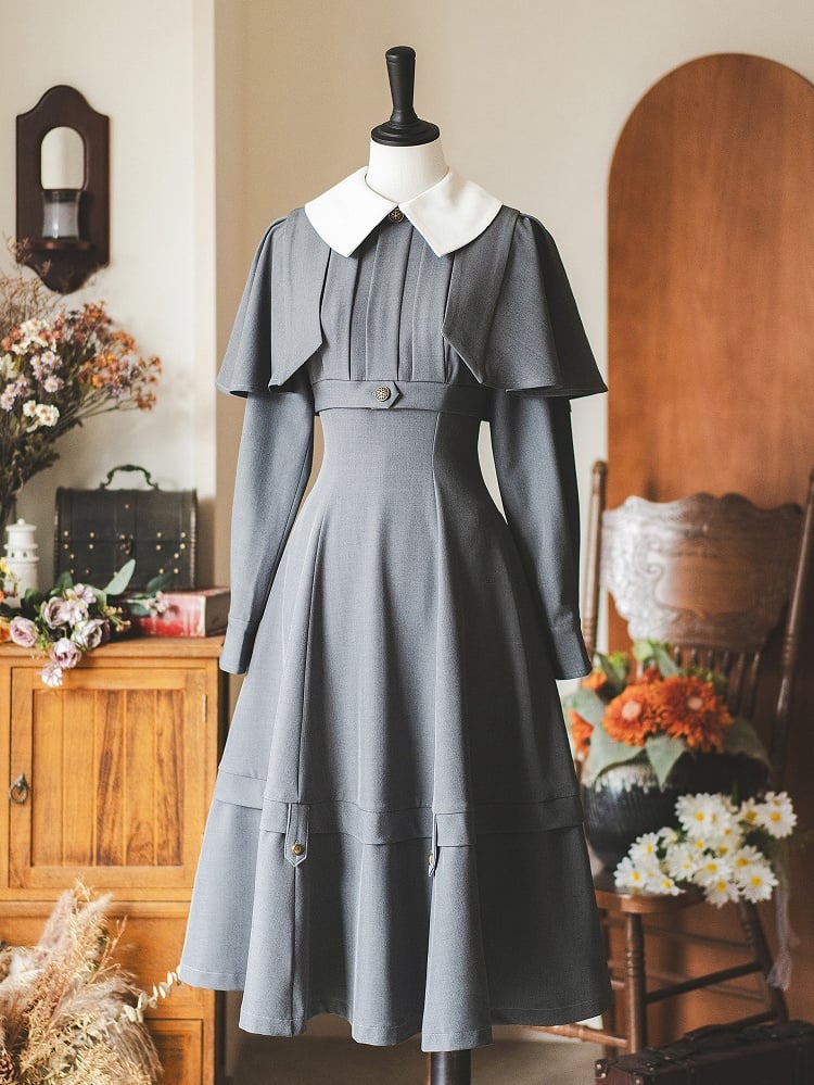 Graues abnehmbares Cape Elegantes Retro Schlankheitskleid