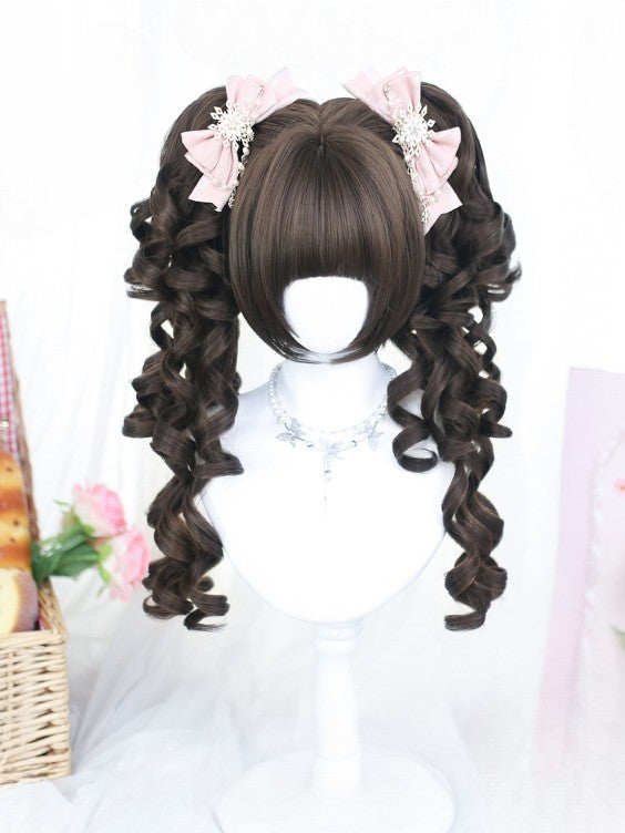 Straight Clips Claw Cut Bangs+Double 50CM Bob With Ponytail Full Brown/Blonde Wig Wavy 30CM Length