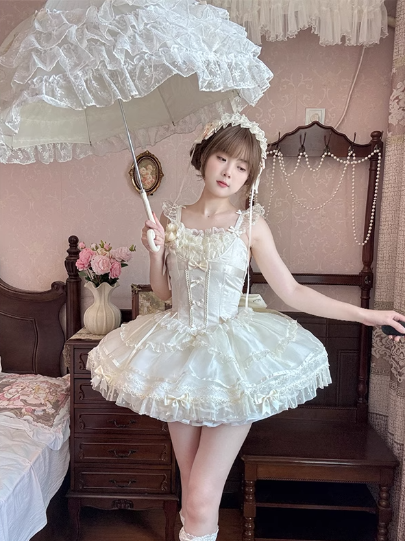 Beige Ruffled Lace Trim Sweet Lolita Hairband