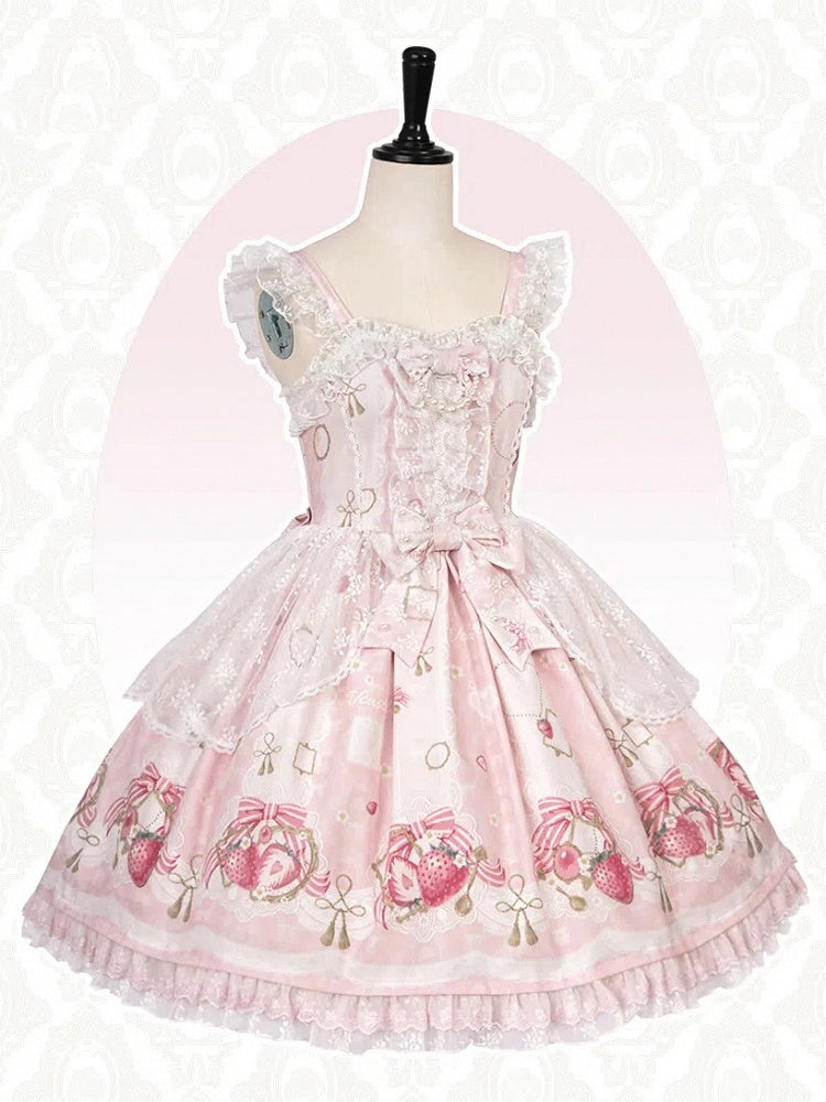 Print Sweet Skirt Strawberry Pink Jumper Lolita