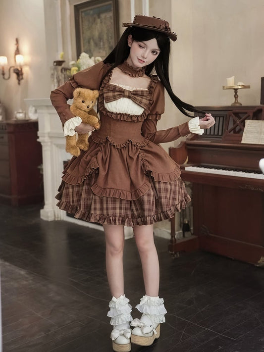 Autumn Hat Bows + Lollita OP Elegant Choker Set Version Short Coffee Detachable -