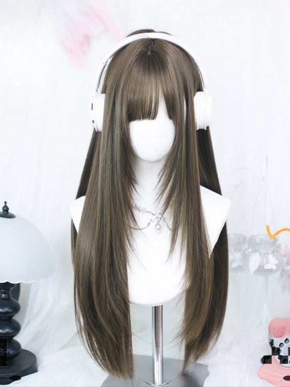 Length Brown Straight With Wig 60-65CM Bangs