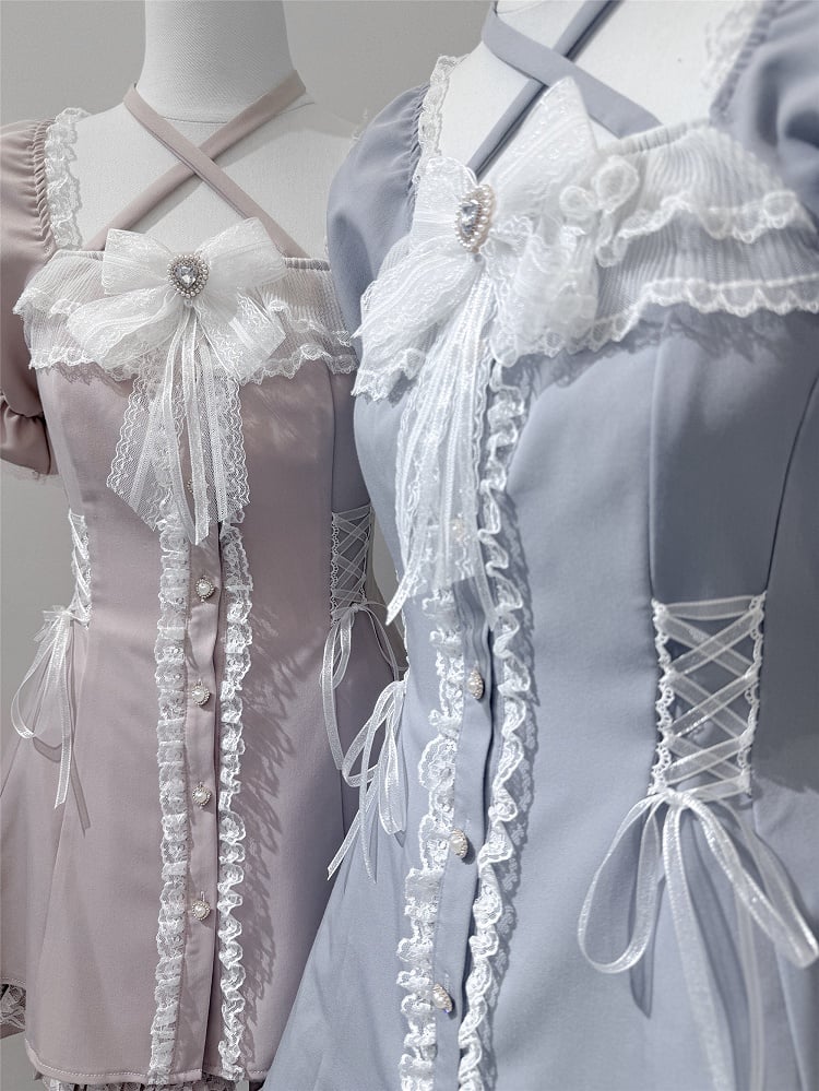 Kleider-Shorts-Set: Knöpfe, Herz-Coord + Sweet Kei Jirai mit hellrosa geformtem Neckholder