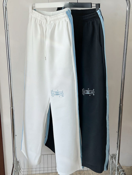 Tenshi Hose mit Sternstickerei und Bunny Cut WeißBlau Kaiwai Gerades Bein