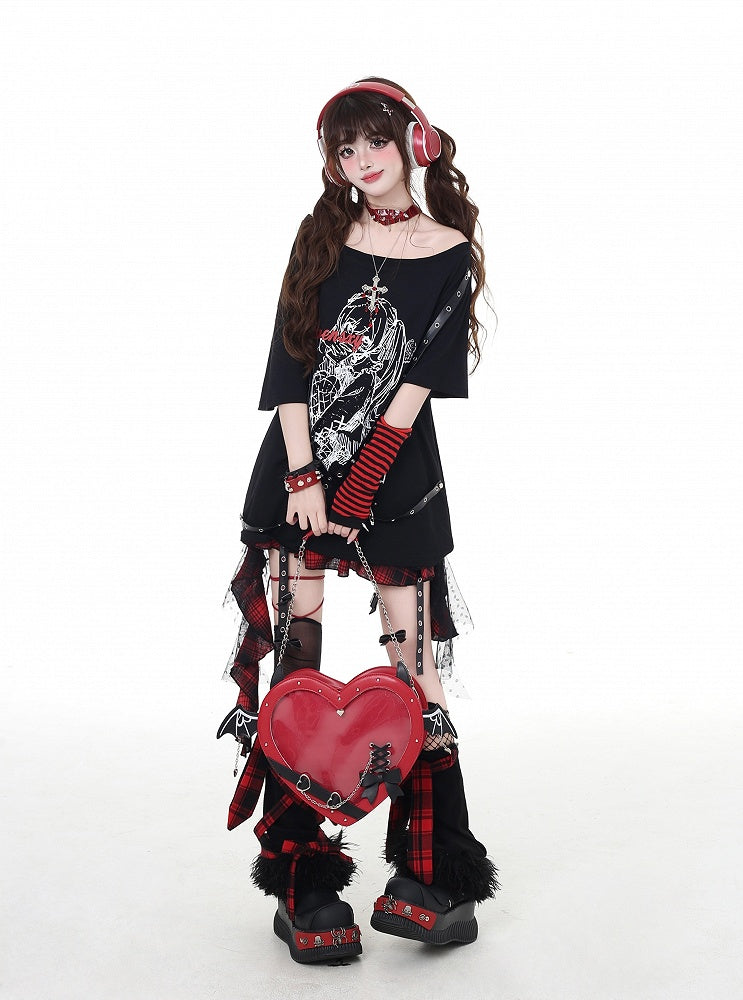 Bittersweet Criss-Cross Straps Design T-Shirt Rock Girl Print Black