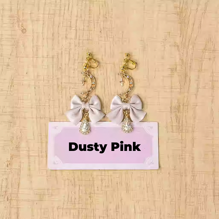 Bow Moon Ohrclips Jirai Kei Pink/Pink/Blau/Schwarz Weiß/Dusty