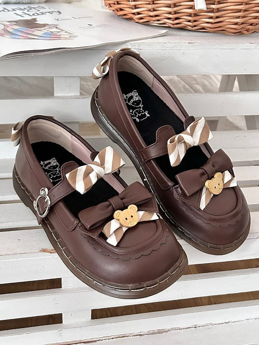 Design PU – und Kuma-Thema mit 2 cm flachem Ohrschuhband Lolita-Bär braun gestreifte Schleife