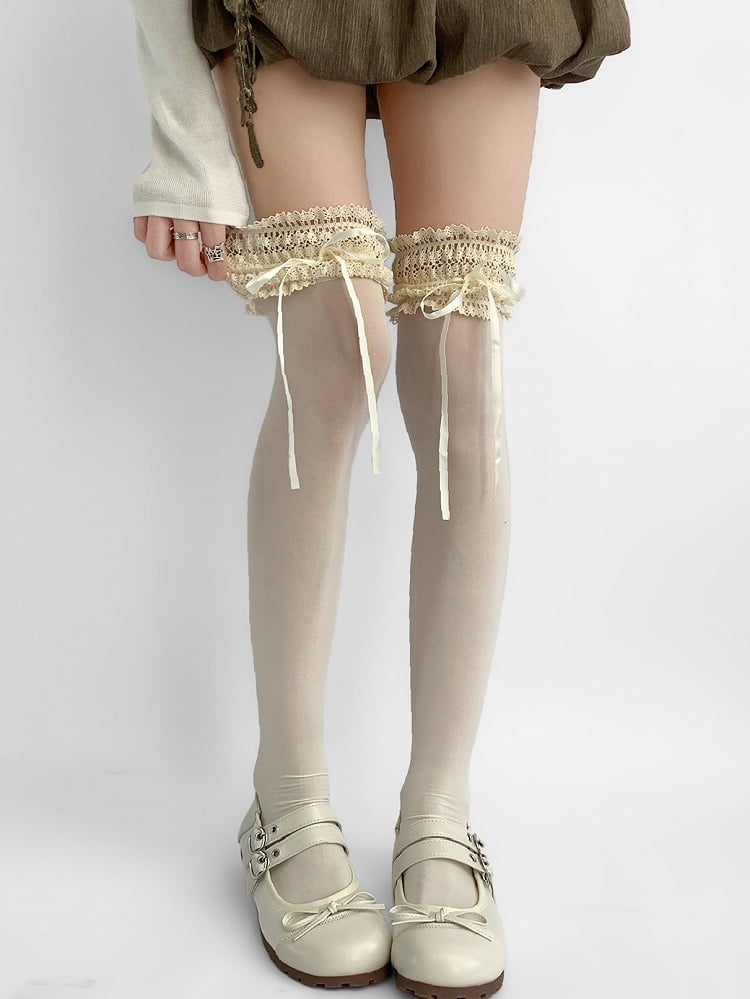 White Stockings Self-tie Lace Over-knee Strap Trim