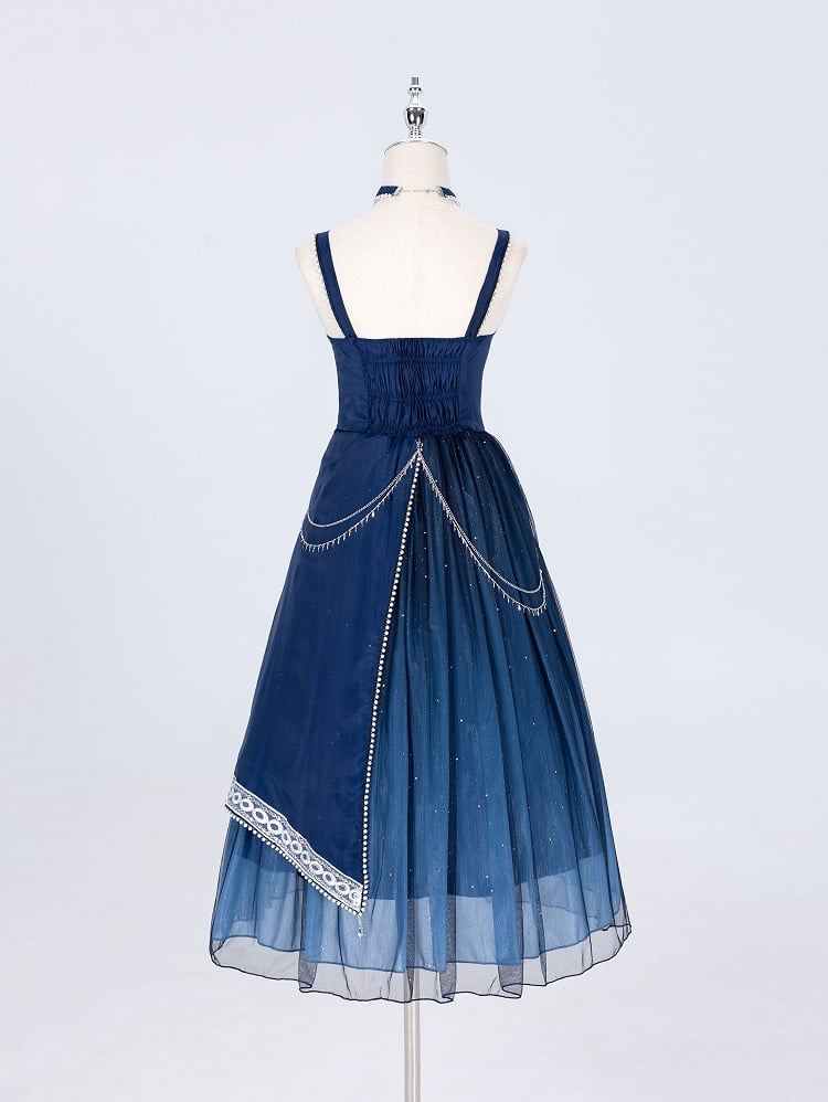 Night + Blue Embroidery Dress Long Dark Butterfly Starry Dreamy