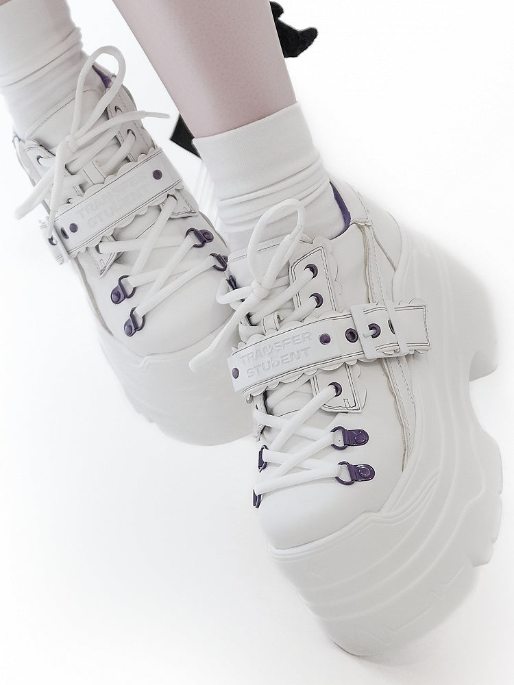 Design Buckle Lace-up Punk Platforms White Strap - Closure