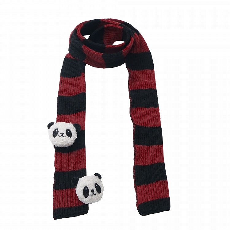 Rot gestreifter Schal mit Panda-Plüschtieren