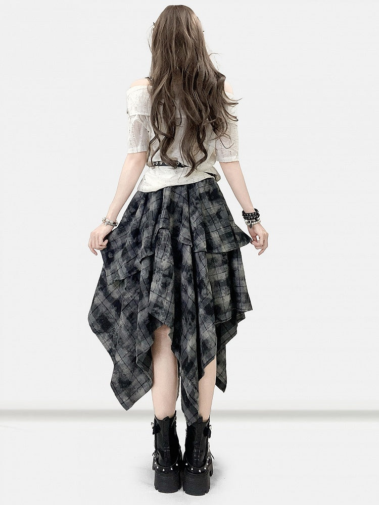 Handkerchief Dark Hem Plaid Skirt Pattern Bittersweet Gray