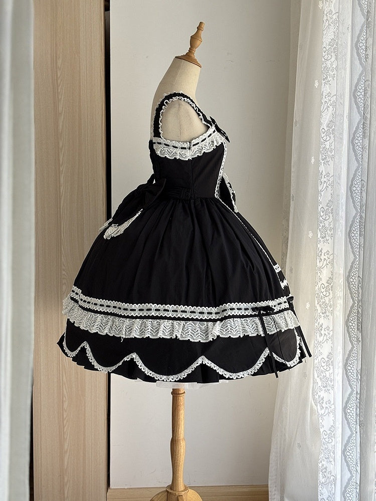 Trimmen Sie alten schwarzen Pullover Saum Schule Rand Kleid gewellten Rock Lolita