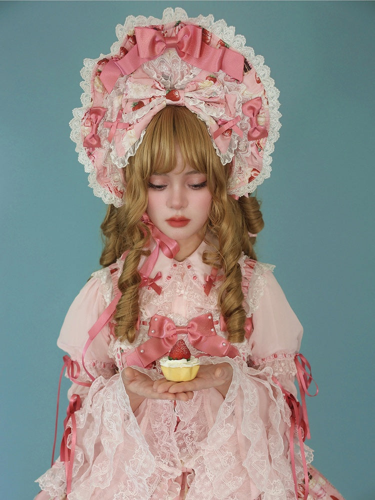 Lolita Pink Yellow White Sweet Bonnet /