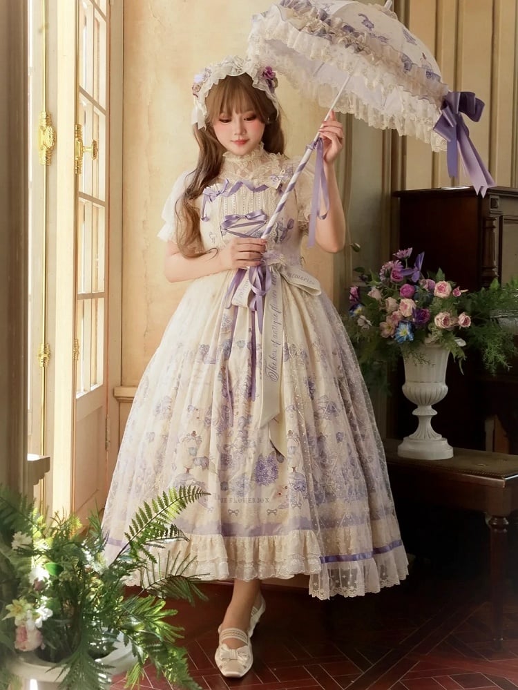 Purple Jumper Plus Lolita Skirt Print Classic Floral Sizes Available Elegant
