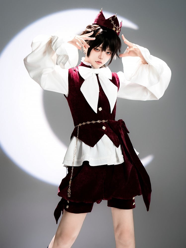 Collar Lolita Banded Waistcoat Prince Wine Style Velvet Ouji Red