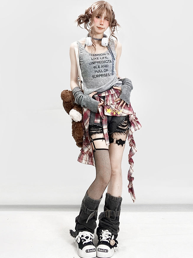 Raw Denim Holes Shorts Bittersweet Distressed Hem Gray