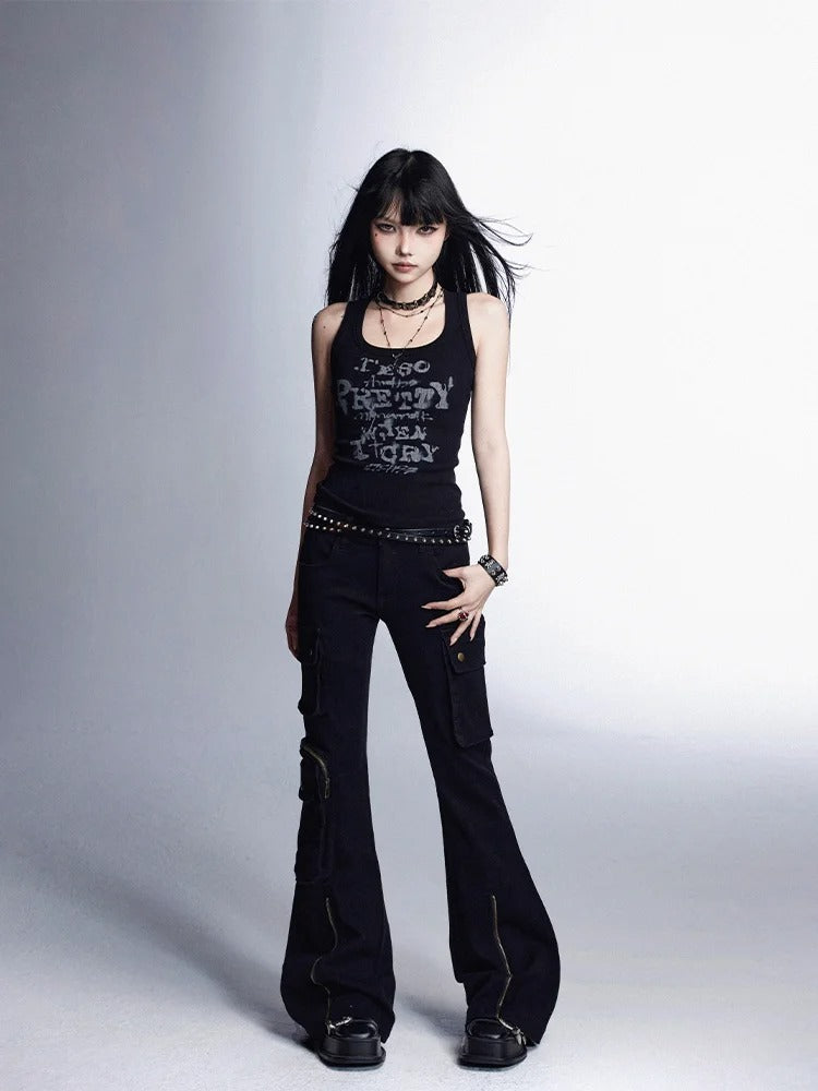 Black Letter Print Vintage Slim-fitting Tank Top Glamorous